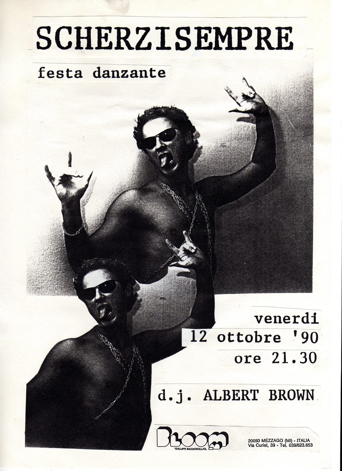 Volantino per la festa danzante Scherzi Sempre. 1990